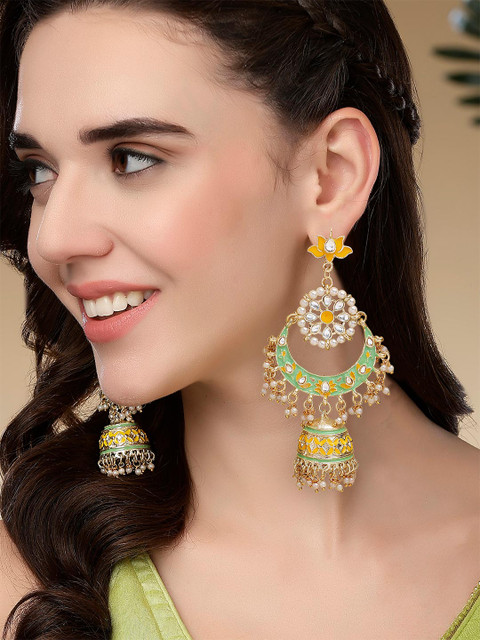 KARATCART Gold-Toned & Yellow Classic Chandbalis Earrings
