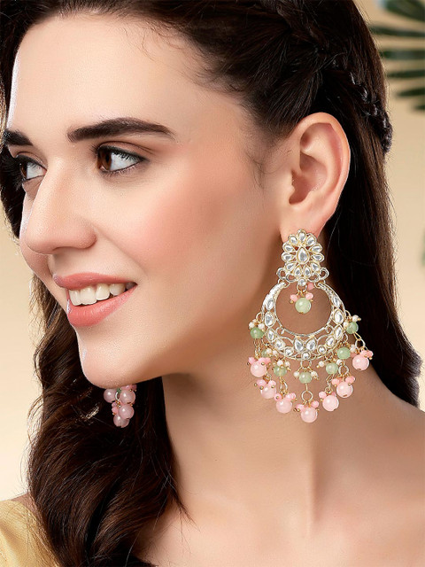 KARATCART Gold Plated Kundan Chandbalis Earrings