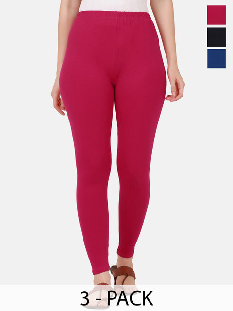 VANSIRI Pack Of 3 Pure Cotton Slim-Fit Ankle-Length Leggings