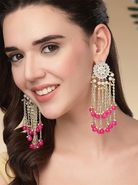 KARATCART Pink Gold Plated Floral Drop Tassel Earrings