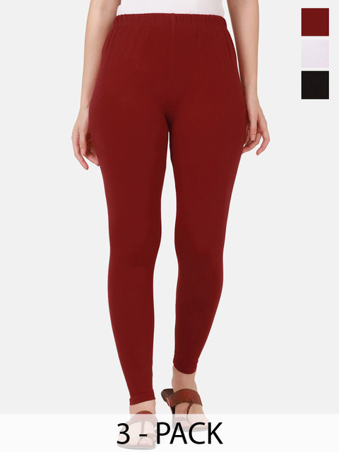 VANSIRI Women Pack Of 3 Slim-Fit Pure Cotton Ankle-Length Leggings