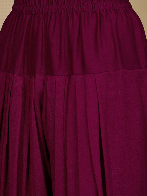 Sangria Floral Yoke Design Thread Work Panelled Anarkali Kurta With Patiala & Dupatta - Image 3