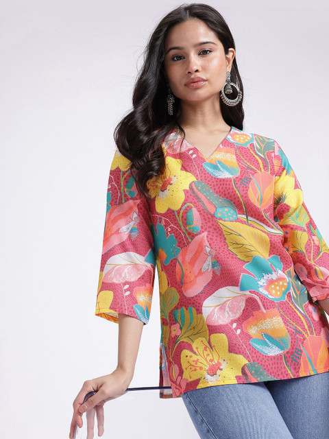 Anouk Rustic Floral Printed V-Neck Straight Kurti