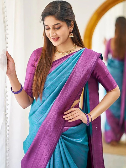 Moda Rapido Woven Design Silk Blend Banarasi Saree With Blouse Piece