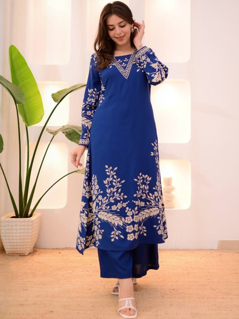 Moda Rapido Floral Printed V-Neck Straight Kurta With Palazzos