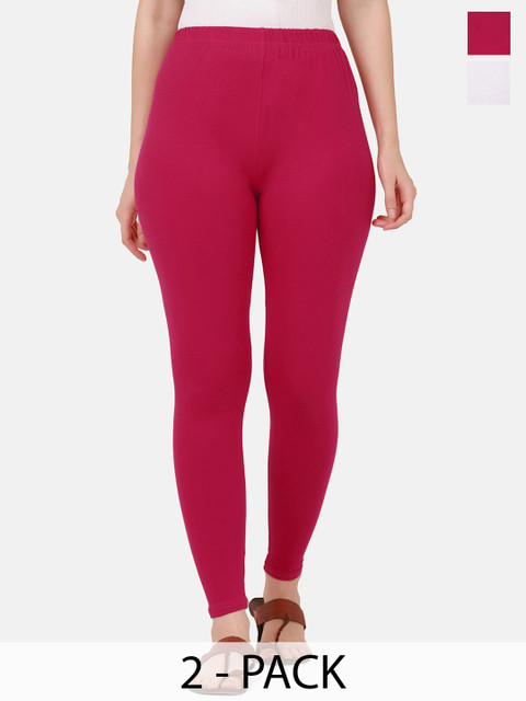 VANSIRI Pack Of 2 Pure Cotton Slim-Fit Ankle-Length Leggings