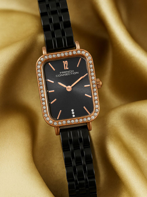 French Connection Women Embellished Sunray Rectangular Dial Analogue Watch FCN0151BM