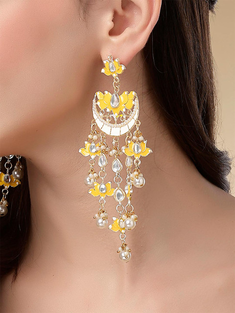 KARATCART Gold-Plated Kundan-Studded Contemporary Drop Earrings - Image 6
