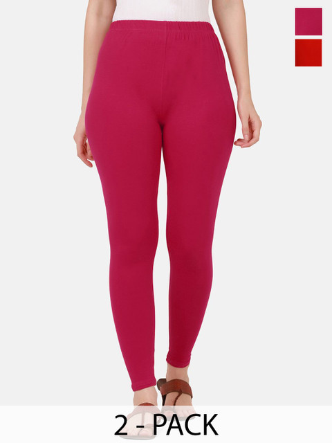 VANSIRI Pack Of 2 Pure Cotton Slim-Fit Ankle-Length Leggings