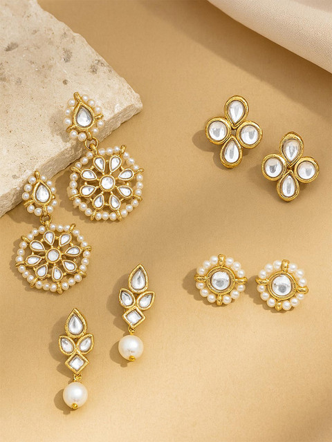 KARATCART Set of 4 Gold-Plated Classic Studs Earrings