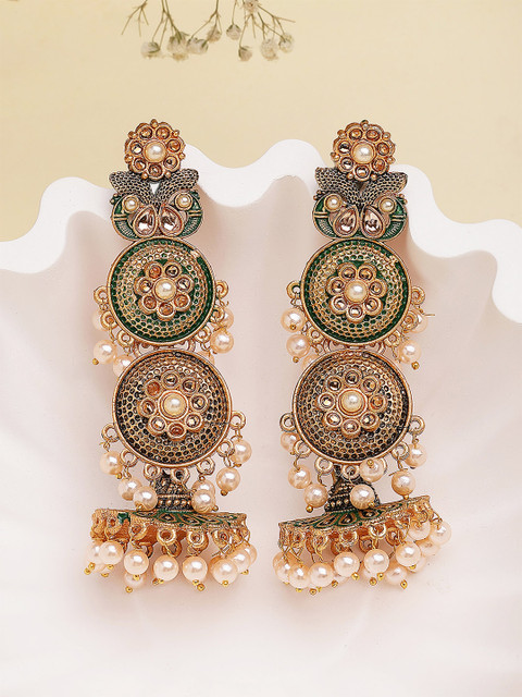 KARATCART Green & Gold-Plated Antique Classic Jhumkas Earrings