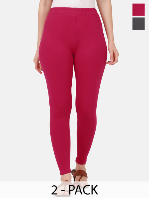 VANSIRI Pack Of 2 Pure Cotton Slim-Fit Ankle-Length Leggings