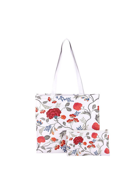 PENTADECO Unisex Floral Printed Leather Lunch bags Travel Accessory With Pouch