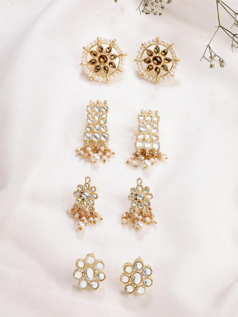 KARATCART Gold-Toned & White Contemporary Drop Earrings