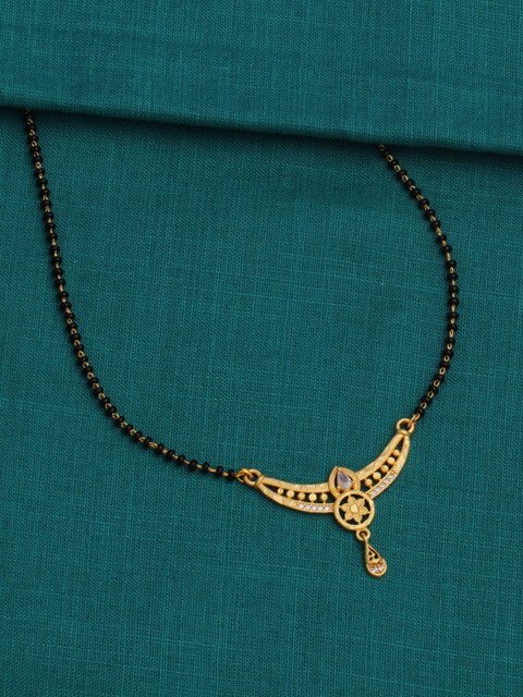 CAPILITE Jewellers Gold-Plated American Diamond Studded And Beaded Mangalsutra