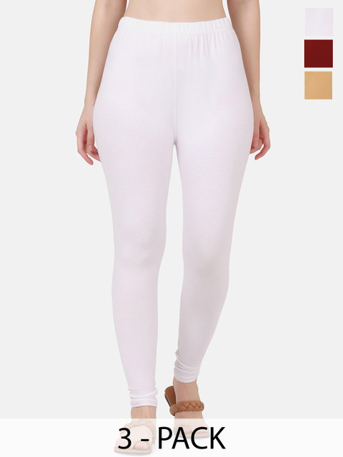 VANSIRI Pack Of 3 Pure Cotton Slim-Fit Ankle & Churidar-Length Leggings