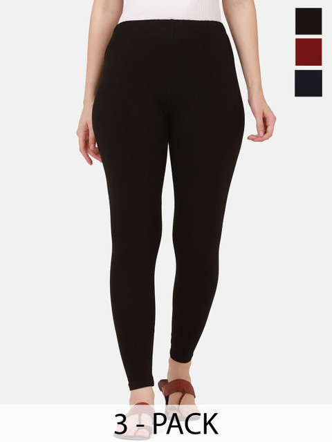 VANSIRI Women Pack Of 3 Slim-Fit Mid-Rise Pure Cotton Ankle-Length Leggings