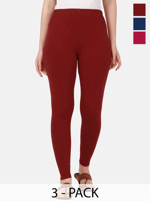 VANSIRI Women Pack Of 3 Slim-Fit Mid-Rise Pure Cotton Ankle-Length Leggings