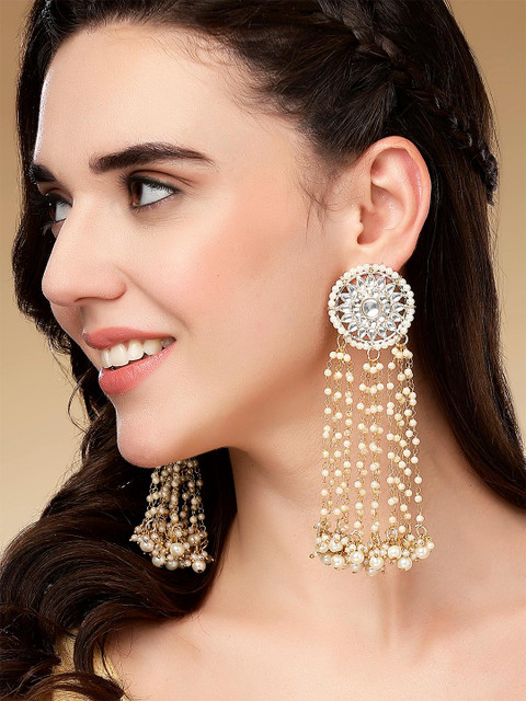 KARATCART White Contemporary Drop Earrings