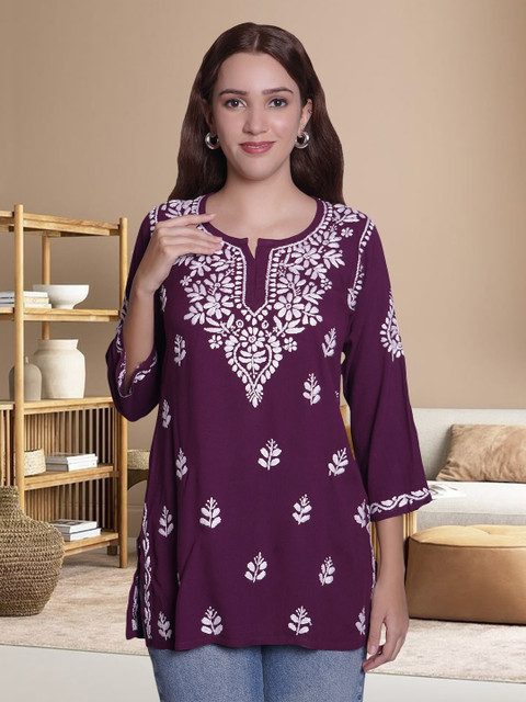 Seva Chikan Women Ethnic Motifs Embroidered Chikankari Handloom Chikankari Kurti