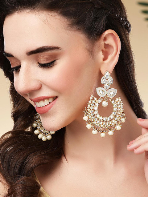 KARATCART Gold-Plated & White Classic Chandbalis Earrings