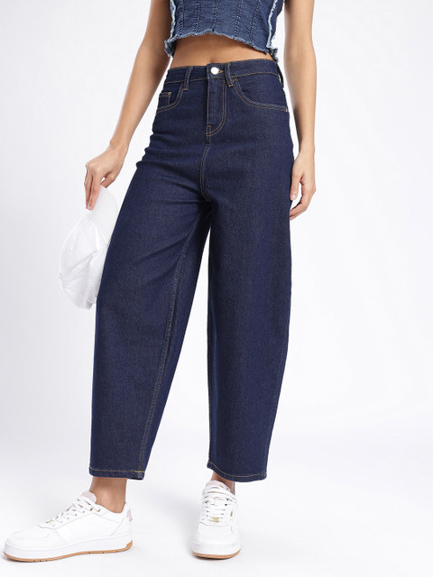 glitchez Women Barrel Fit Cropped Stretchable Jeans