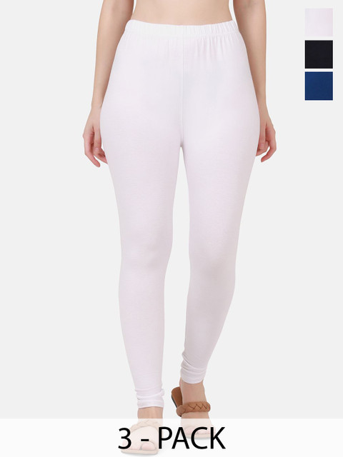 VANSIRI Pack Of 3 Pure Cotton Slim-Fit Ankle-Length Leggings