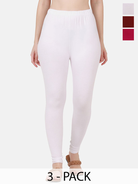 VANSIRI Women Pack of 3 Pure Cotton Slim-Fit Ankle-Length Leggings