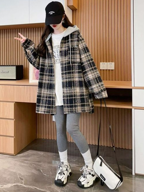 StyleCast x Revolte Women Checked Longline Outdoor Tailored Jacket