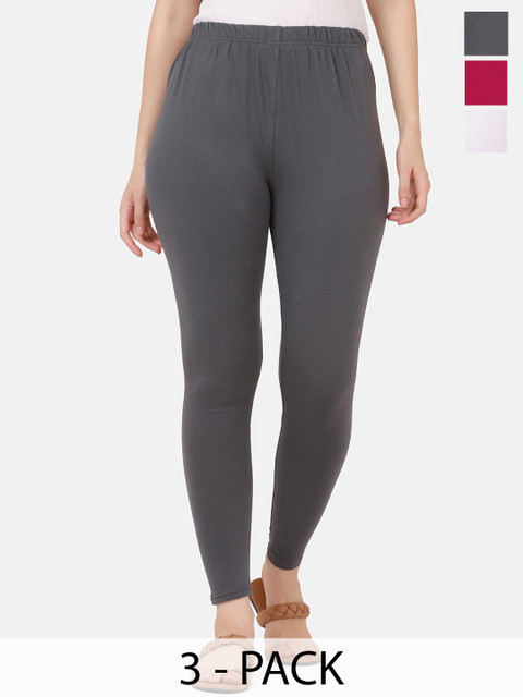 VANSIRI Women Pack Of 3 Slim-Fit Pure Cotton Ankle-Length Leggings