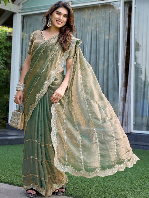 all about you Embellished Pure Chiffon Jimmy-choo Saree - Image 4