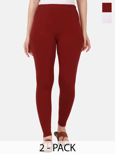 VANSIRI Pack Of 2 Pure Cotton Slim-Fit Ankle-Length Leggings