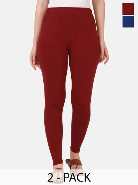 VANSIRI Pack Of 2 Pure Cotton Slim-Fit Ankle-Length Leggings