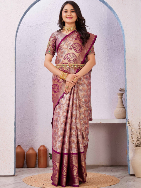 Tankori Paisley Woven Design Zari Kanjeevaram Saree