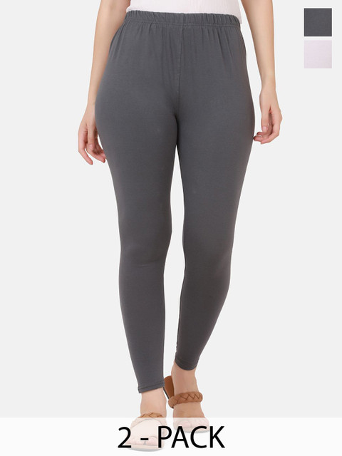 VANSIRI Pack Of 2 Pure Cotton Slim-Fit Ankle-Length Leggings