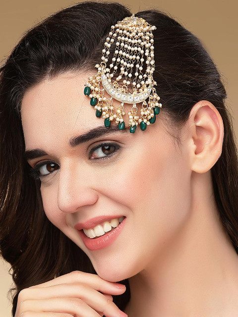 KARATCART Women Gold-Plated Kundan Studded Passa Head Jewellery - Image 2