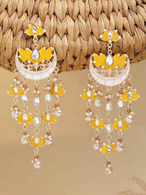KARATCART Gold-Plated Kundan-Studded Contemporary Drop Earrings - Image 3