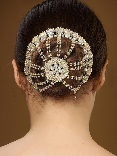 KARATCART Gold-Plated Kundan Studded Bun Pin