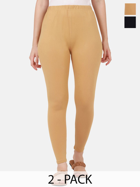 VANSIRI Pack Of 3 Pure Cotton Slim-Fit Ankle-Length Leggings