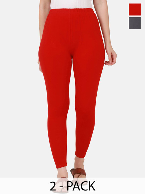 VANSIRI Pack Of 2 Pure Cotton Slim-Fit Ankle-Length Leggings