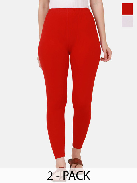 VANSIRI Pack Of 2 Pure Cotton Slim-Fit Ankle-Length Leggings