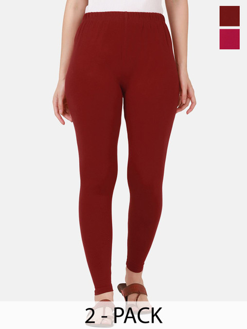 VANSIRI Pack Of 2 Pure Cotton Slim-Fit Ankle-Length Leggings