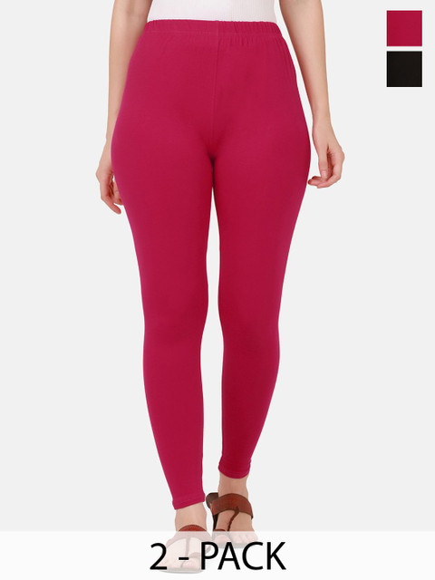 VANSIRI Pack Of 2 Pure Cotton Slim-Fit Ankle-Length Leggings