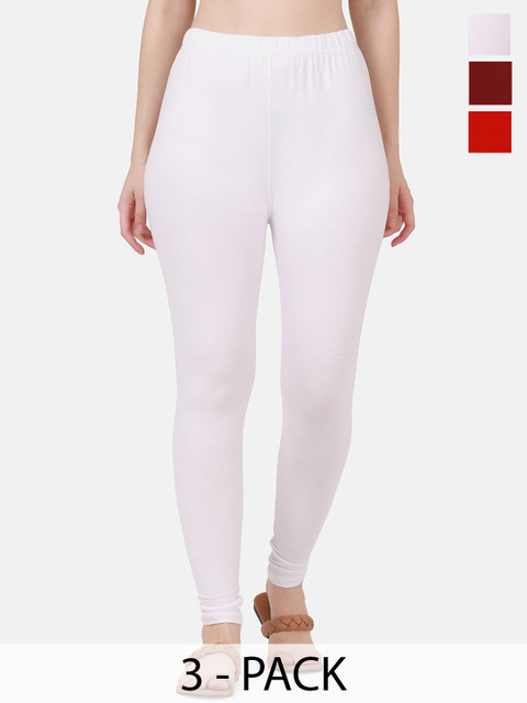 VANSIRI Pack Of 3 Pure Cotton Slim-Fit Ankle-Length Leggings