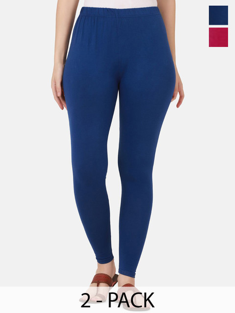 VANSIRI Pack Of 2 Pure Cotton Slim-Fit Ankle-Length Leggings