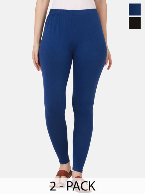 VANSIRI Pack Of 2 Pure Cotton Slim-Fit Ankle-Length Leggings
