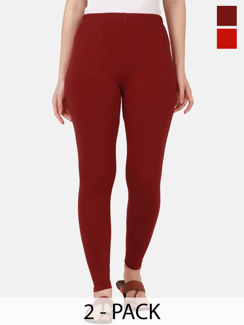 VANSIRI Pack Of 2 Pure Cotton Slim-Fit Ankle-Length Leggings