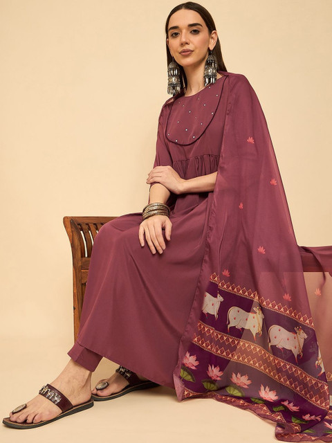 Anouk Mirage Women Ethnic Motifs Regular Mirror Work Kurta Set With Dupatta