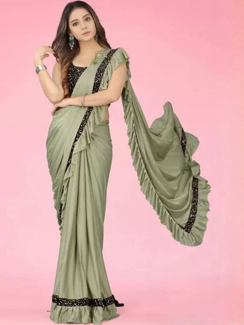 fashion field Solid Sequinned Saree