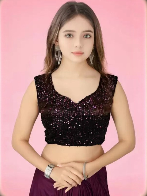 fashion field Girls Sequinned Ruffled Saree With Blouse Piece - Image 6